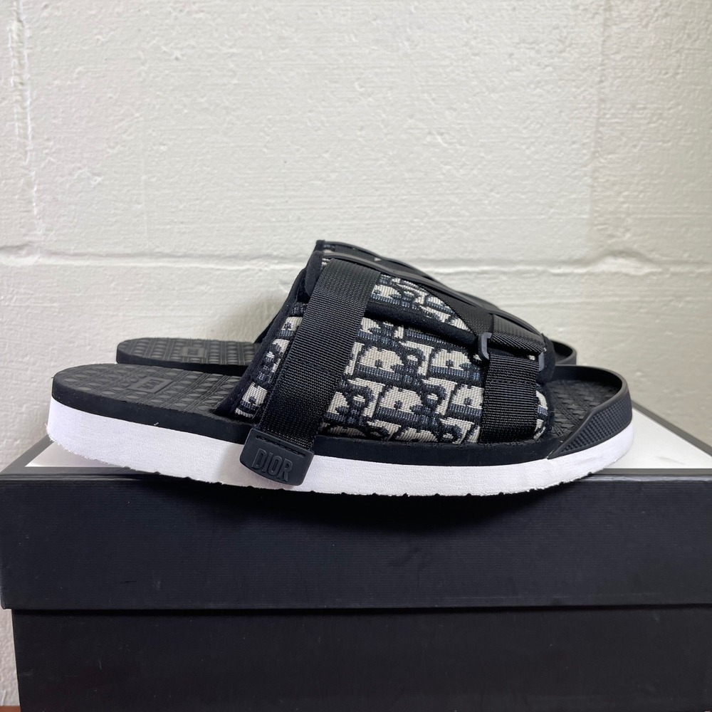 Christian Dior ALPHA Oblique Black Canvas Sandals Slip On Men's 45 EU/11 US